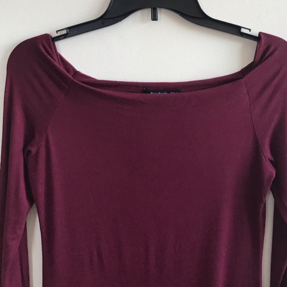 PATTYBOUTIK LONG SLEEVE BURGUNDY BOAT NECK DRESS STRETCH KNIT FORM FIT - Picture 4 of 7
